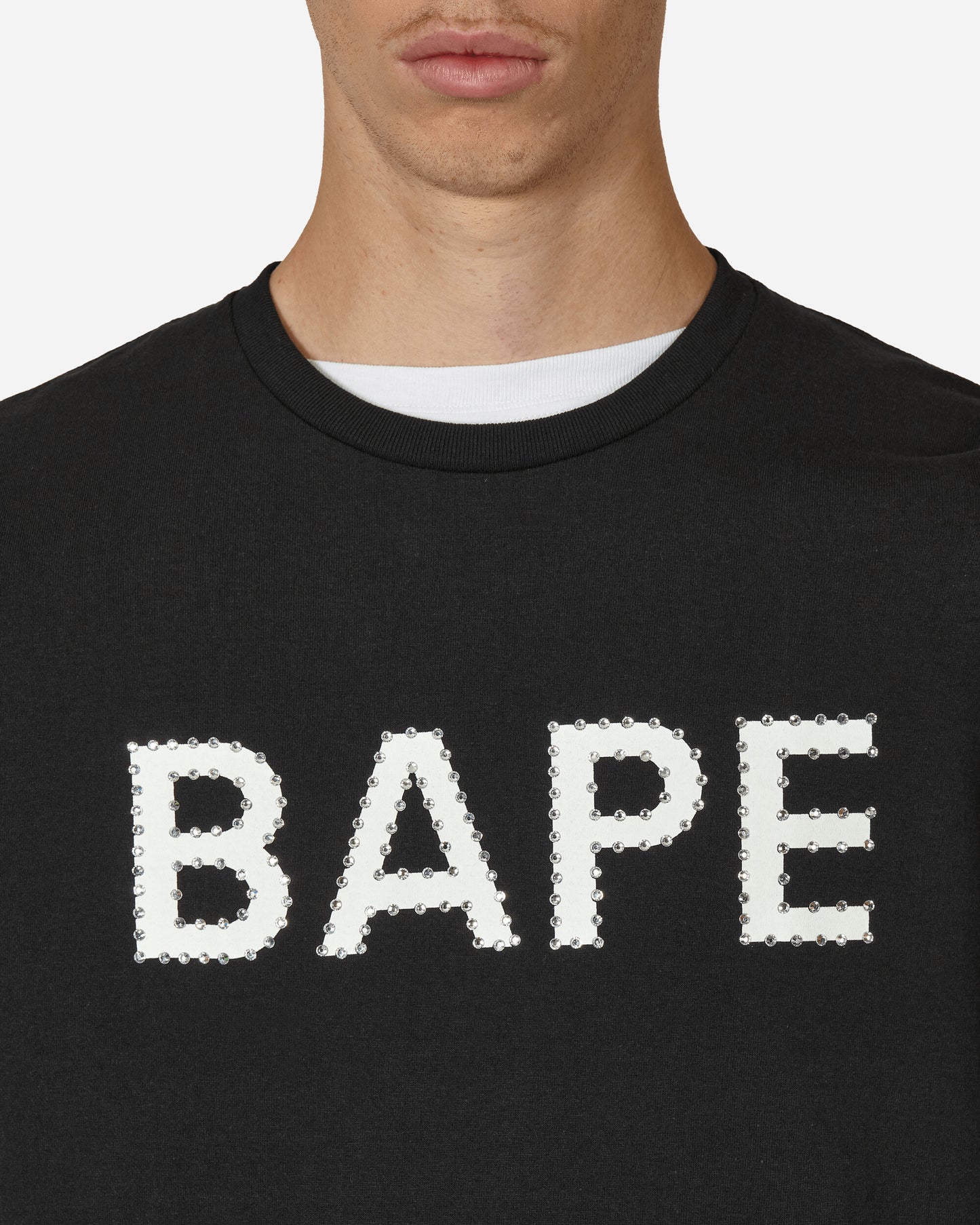 A Bathing Ape Crystal Stone Bape Logo Tee M Black T-Shirts Shortsleeve 1J80110066 BLACK