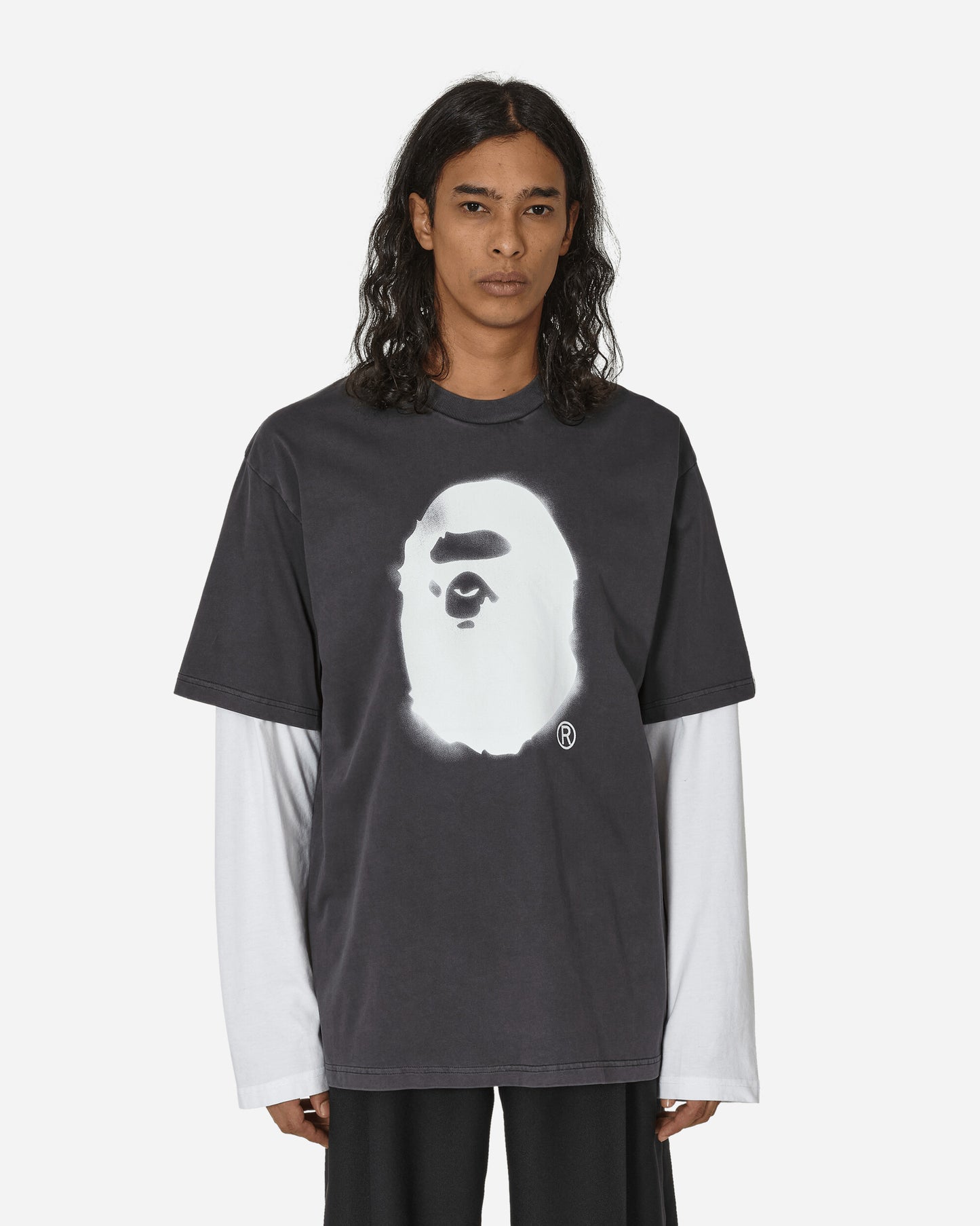 A Bathing Ape Spray Ape Head Garment Dyed Relaxed Fit Tee M Black T-Shirts Shortsleeve 1K30109303 BLACK