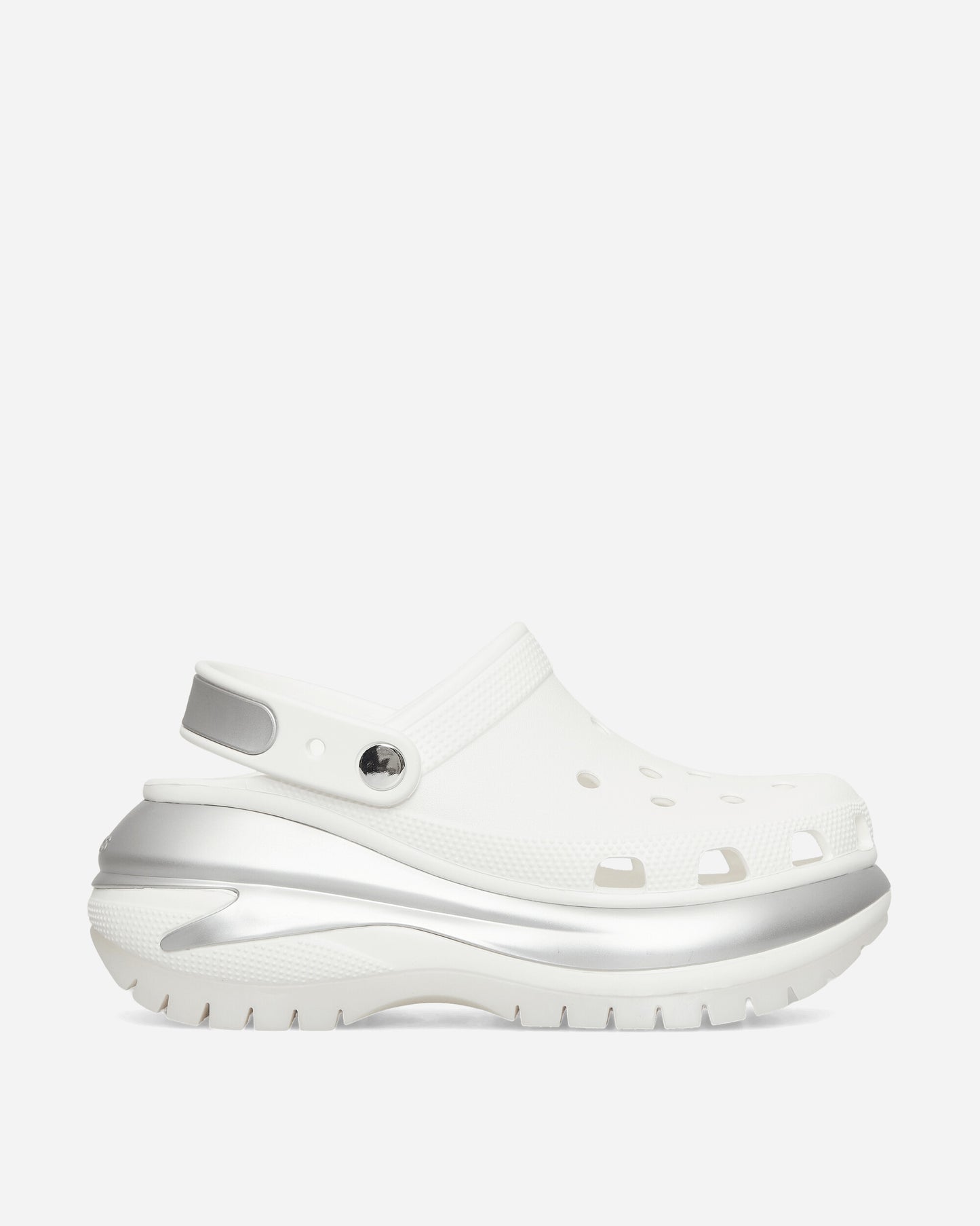 Crocs Wmns Mega Crush Metallic Clog White/Silver Sandals and Slides Sandals and Mules CR.210368 WHSI