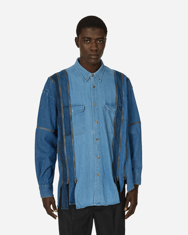 Needles Denim Shirt -> 7 Cuts Zipped Wide Shirt Blue Shirts Longsleeve Shirt OT290 BLUE