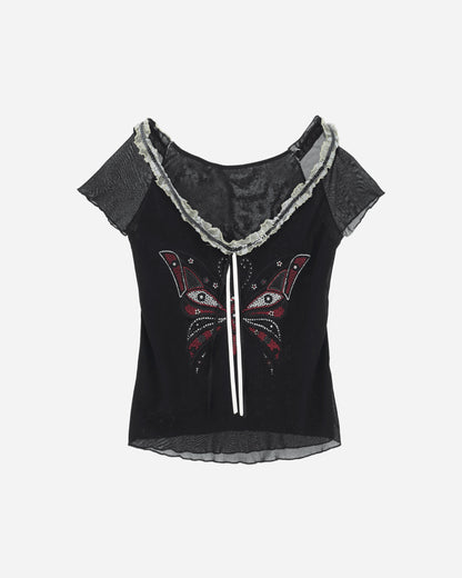 Pezze Vintage Wmns Butterfly Top From The 00S Black T-Shirts Shortsleeve 017247 1