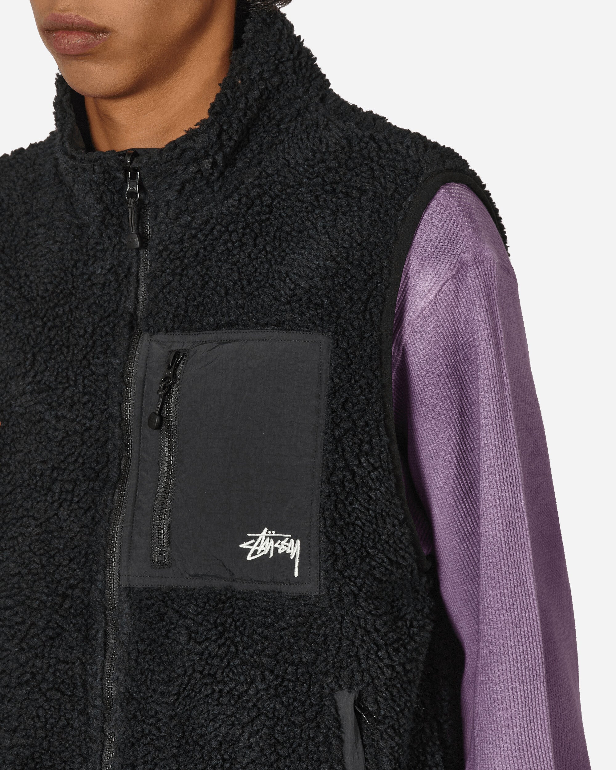 Stüssy Sherpa Reversible Vest Black Coats and Jackets Vests H118528 BLAC