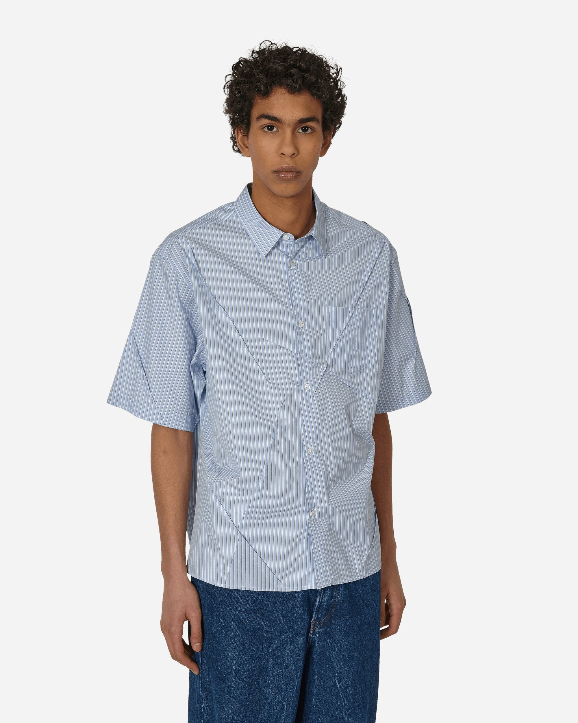 Undercover Short Sleeve Shirt Blue Stripes Shirts Shortsleeve Shirt UP1D4411-1 1
