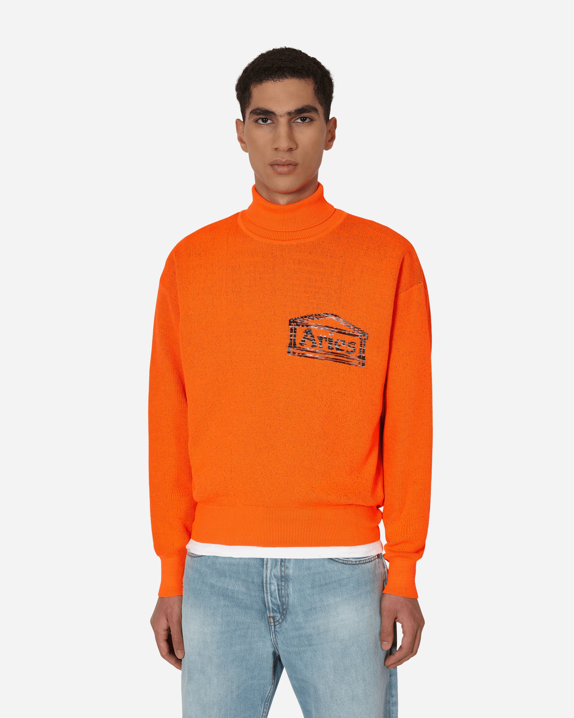 Aries Temple Fluro Turtleneck Knit Orange Knitwears Sweaters FTAR20024 ORG