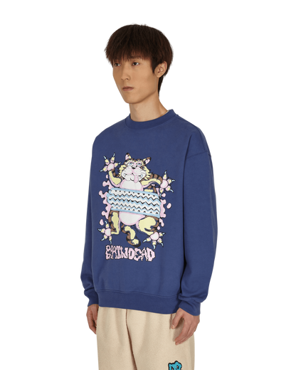 Brain Dead Relaxed Cat Crewneck Washed Navy Sweatshirts Crewneck BDF21T10001950 NY02