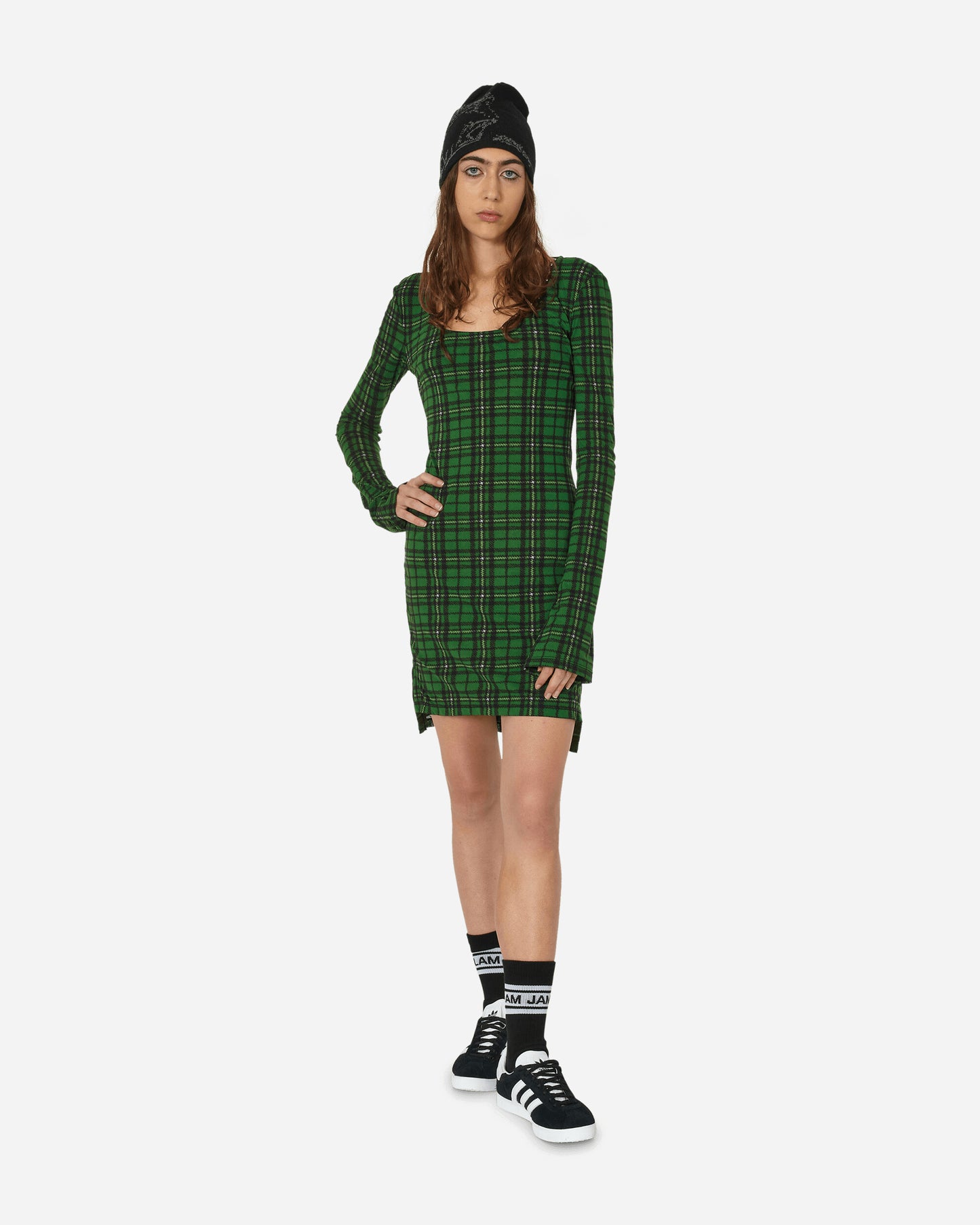 Priscavera Wmns Long Sleeve Mini Dress Green Tartan Dresses Dress Short 003146-107 GT