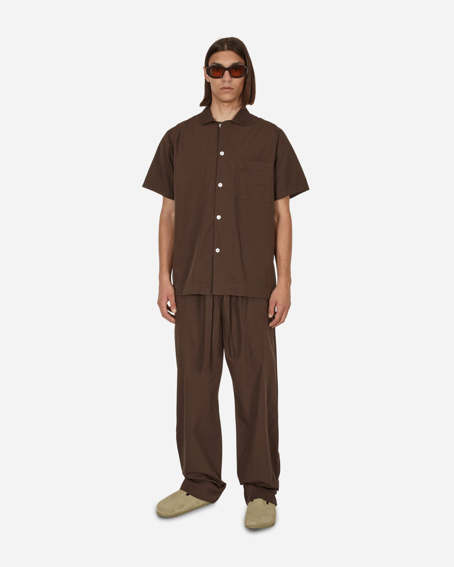 Tekla Poplin - Pyjamas Short Sleeve Shirt Coffe Underwear Pajamas SWE CO