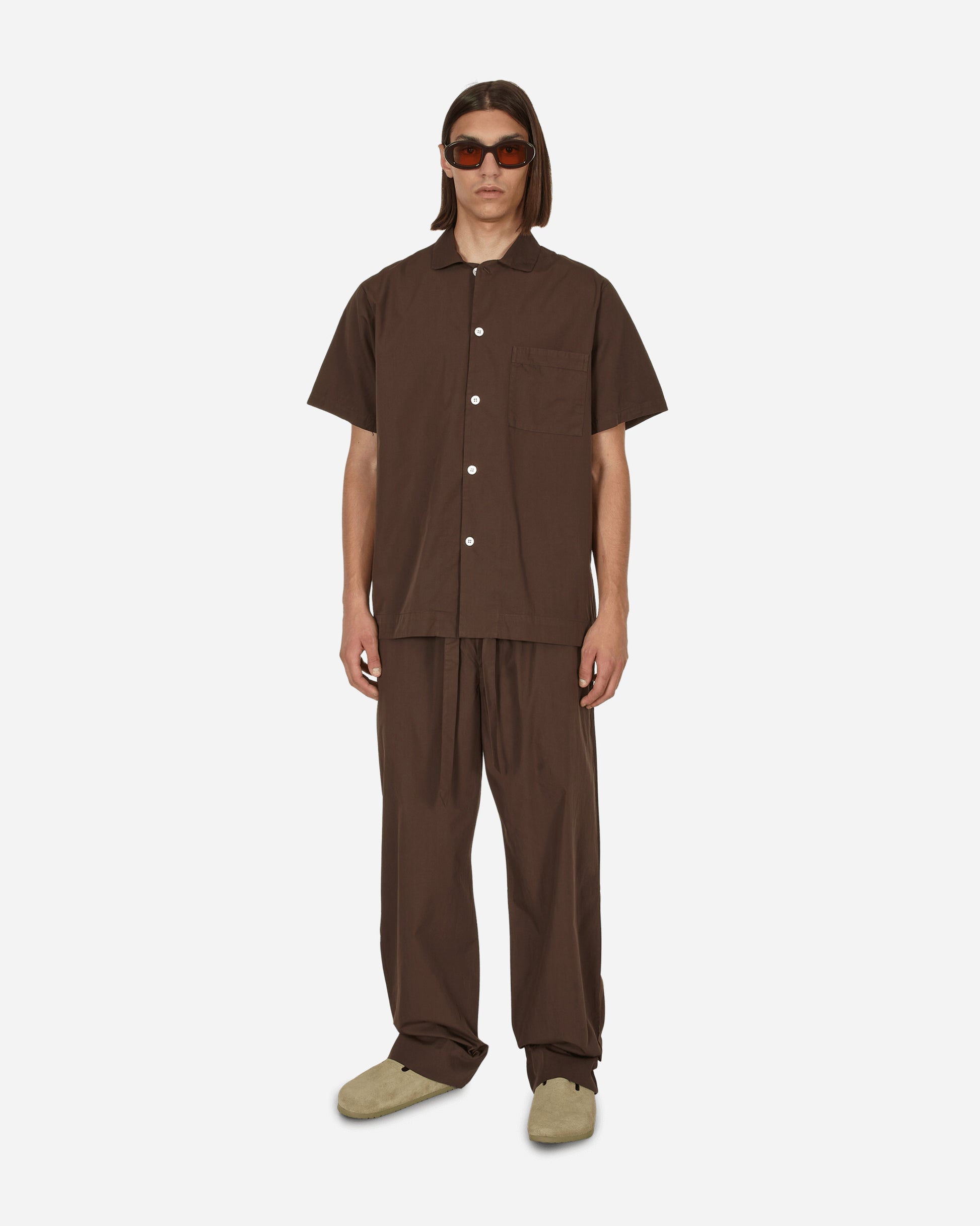 Tekla Poplin - Pyjamas Short Sleeve Shirt Coffe Underwear Pajamas SWE CO