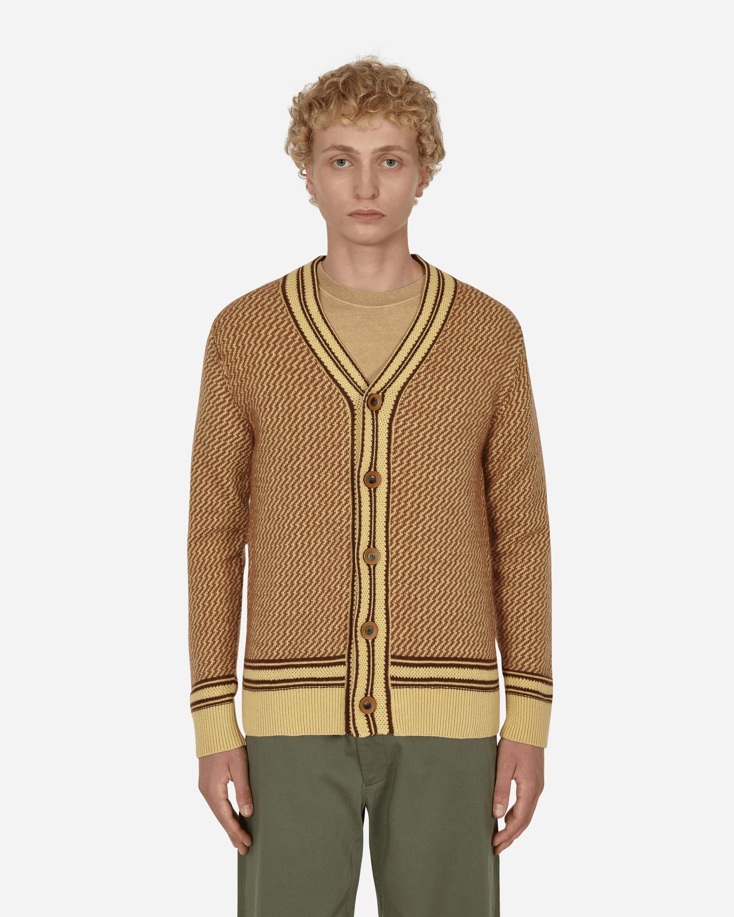 Wales Bonner Clarinet Cardigan Pale Yellow/Brown Knitwears Cardigans UA22KN12-KN04 150